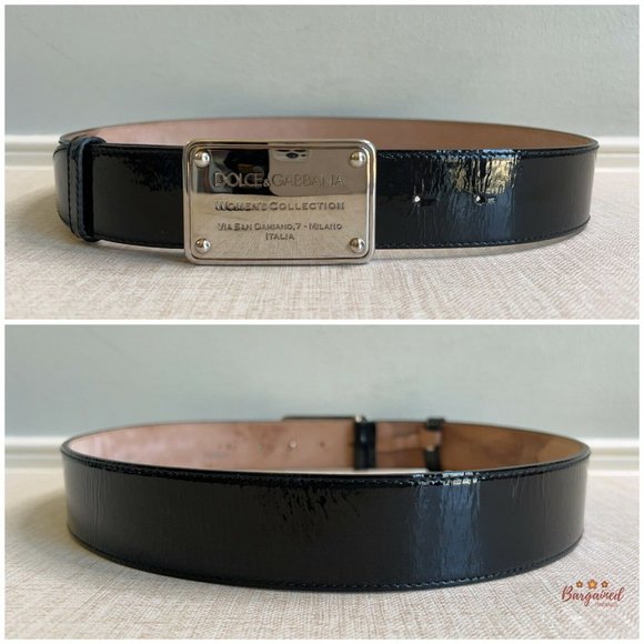 Authentic Dolce & Gabbana Black Patent Leather Silver Buckle Logo Size 38 main image 12